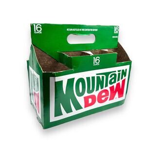 80s Moutain Dew Vintage Soda Cardboard Carrier Holds 8 16oz Glass Bottles